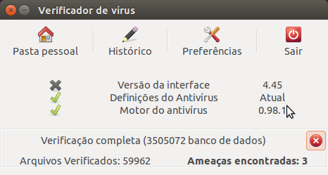 Resultado da varredura de vírus no Ubuntu 14.04